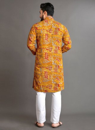 Foil Print Work Cotton Kurta Pyjama In Multi Colour