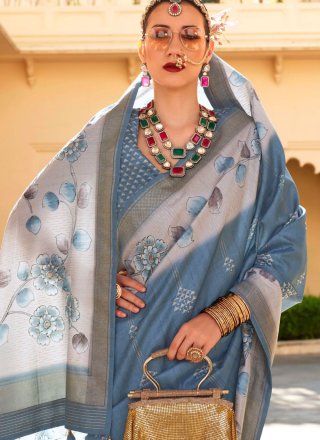 Foil Print Work Silk Trendy Saree In Morpeach