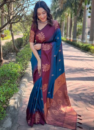 Genius Blue Silk Traditional Saree