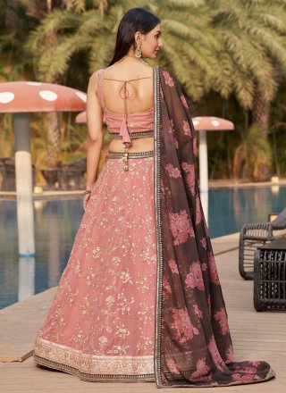 Georgette A - Line Lehenga Choli In Pink