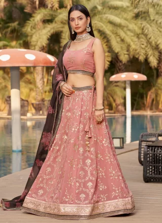 Georgette A - Line Lehenga Choli In Pink