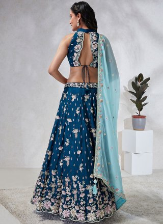 Georgette A - Line Lehenga Choli with Cut, Embroidered, Sequins and Thread Work