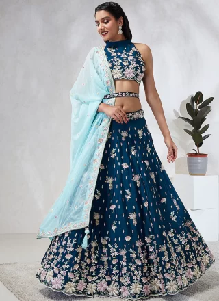 Georgette A - Line Lehenga Choli with Cut, Embroidered, Sequins and Thread Work