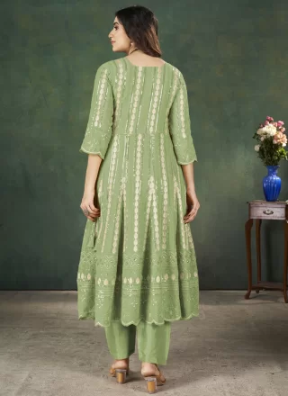 Georgette Anarkali Suit with Embroidered, Lucknowi Work, Moti, Sequins and Zari Work