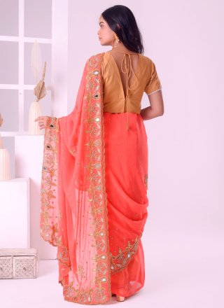 Georgette Classic Saree In Orange