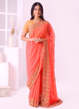 Georgette Classic Saree In Orange