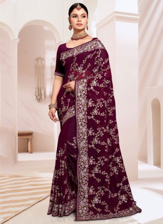 Georgette Classic Saree In Wine