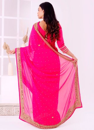 Georgette Classic Saree with Embroidered, Mirror and Stone Work