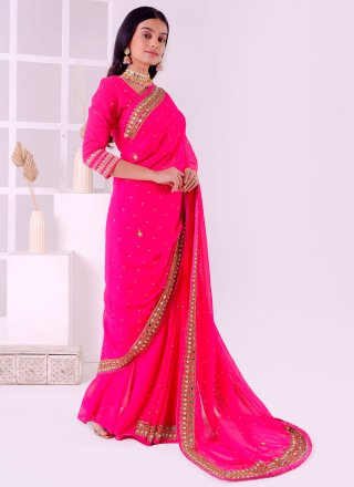 Georgette Classic Saree with Embroidered, Mirror and Stone Work