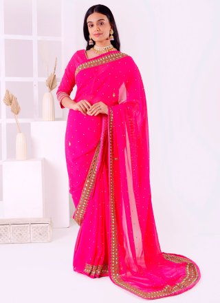 Georgette Classic Saree with Embroidered, Mirror and Stone Work