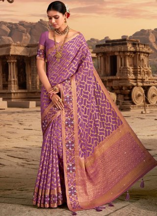 Buy Lavender Wedding Designer Saree Online -