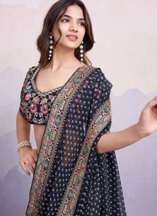 Georgette Classic Sari with Patch Border, Embroidered and Print Work