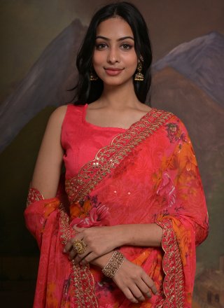 Georgette Contemporary Saree In Pink