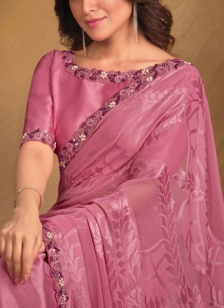 Georgette Contemporary Saree with Cord, Embroidered, Moti, Sequins and Thread Work