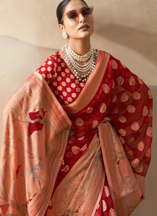 Georgette Contemporary Sari In Red