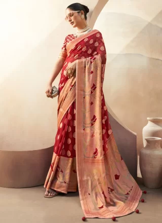 Georgette Contemporary Sari In Red
