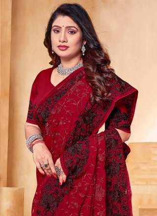 Georgette Contemporary Sari with Embroidered and Resham Work