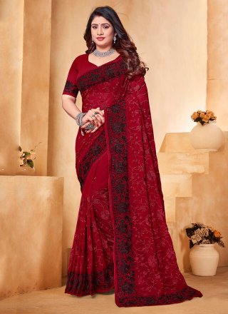 Georgette Contemporary Sari with Embroidered and Resham Work