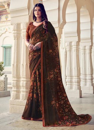Georgette Contemporary Sari with Print Work