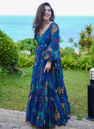 Georgette  Designer Gown In Blue