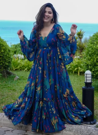 Georgette  Designer Gown In Blue