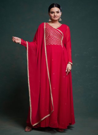 Georgette  Designer Gown In Red