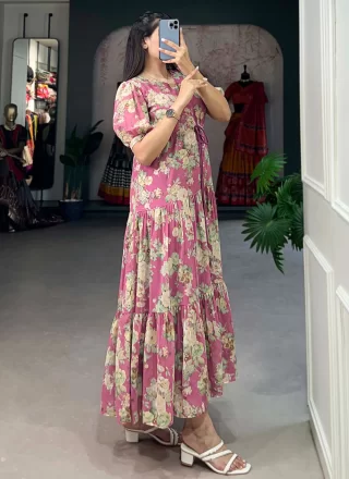 Georgette Designer Kurti In Hot Pink