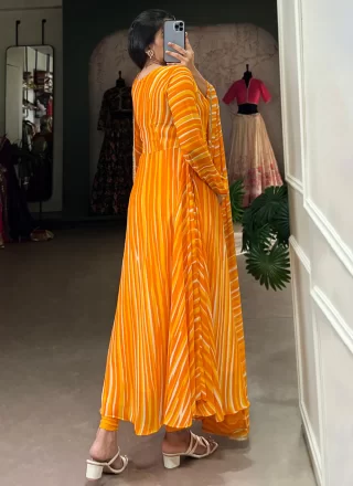 Georgette Gown with Lace and Print Work