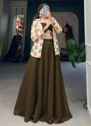 Georgette Jacket Style Suit In Brown