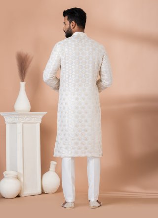 Georgette Kurta Pyjama In White