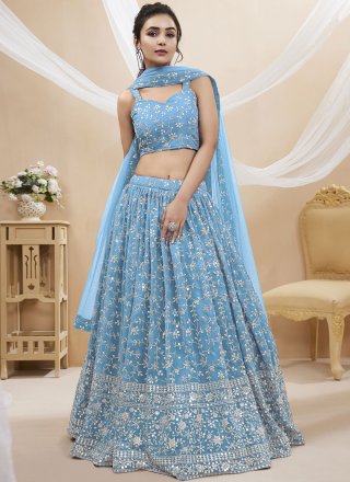 Georgette Lehenga Choli In Aqua Blue