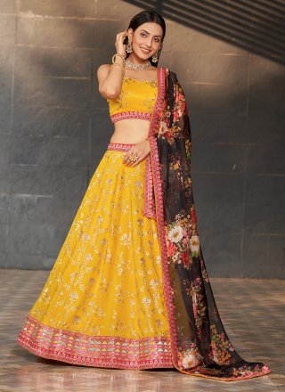 Yellow - A Line Lehenga - Lehenga Cholis: Buy Indian Lehenga Outfits Online  | Utsav Fashion
