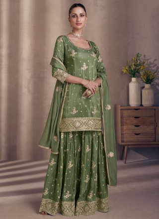 Georgette Palazzo Salwar Suit In Green