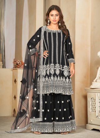 Georgette Palazzo Salwar Suit with Embroidered Work