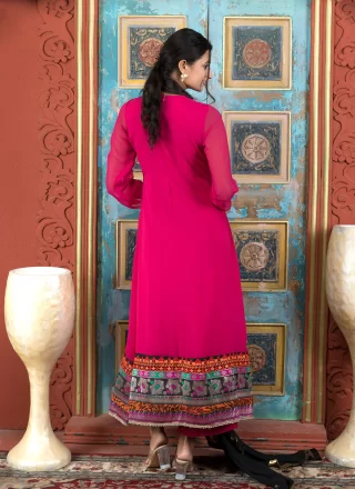 Georgette Palazzo Salwar Suit with Patch Border, Hand and Print Work