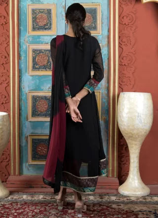 Georgette Pant Style Suit with Buttons, Embroidered and Thread Work