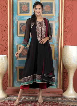 Georgette Pant Style Suit with Buttons, Embroidered and Thread Work