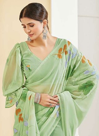 Georgette Printed Saree In Green