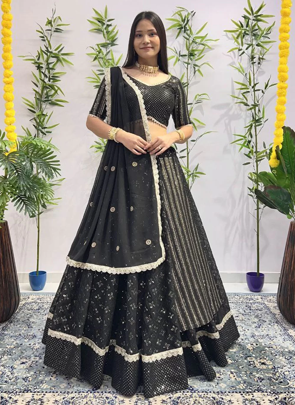 Black and gold lehenga online best sale