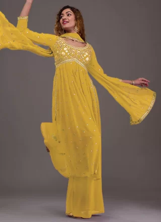 Georgette Readymade Salwar Suit In Yellow