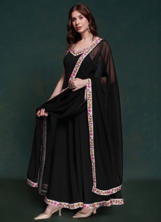 Georgette Readymade Salwar Suit with Patch Border, Lace and Plain Work