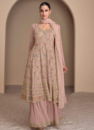 Georgette Salwar Suit In Mauve and Peach