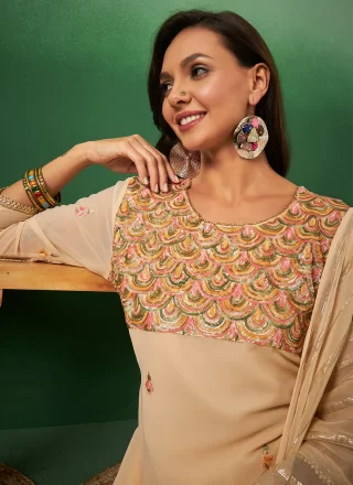 Georgette Salwar Suit with Embroidered, Hand and Sequins Work