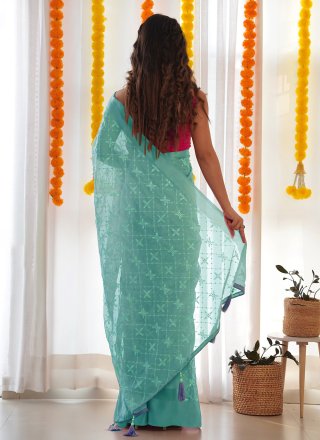 Georgette Satin Classic Saree In Sea Green