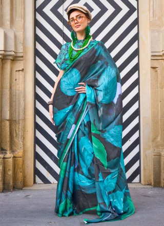 Georgette Satin Classic Sari In Multi Colour