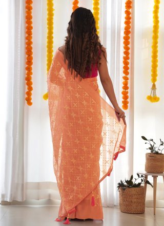 Georgette Satin Contemporary Saree In Orange