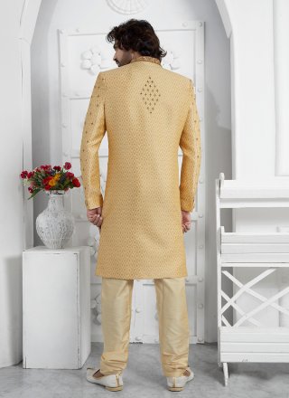 Georgette Sherwani Mens Wear In Gold