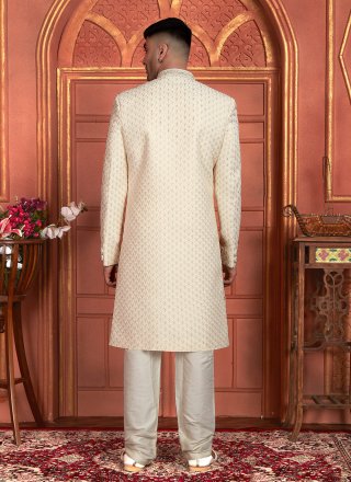 Georgette Sherwani Mens Wear with Embroidered and Hand Work