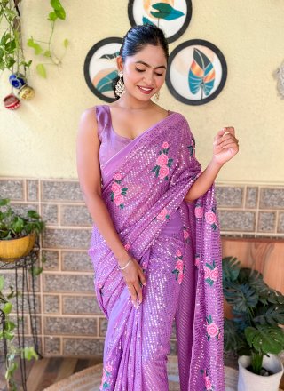 Georgette Traditional Saree In Lavender