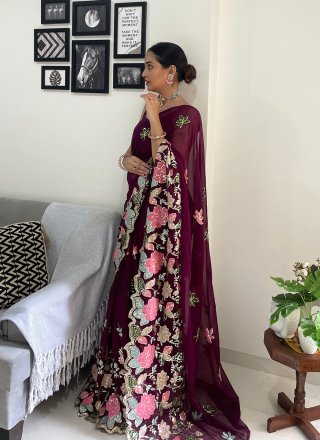 Georgette Traditional Saree In Wine